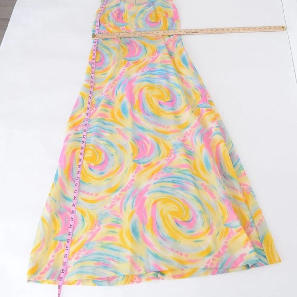 Yellow Teal Pink Tie Dye Sleeveless  Sunset Rainbow Cloud Flowy Maxi Dress M - Picture 2 of 13